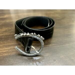 Brighton Black Leather Belt Silver Detailed Sz L 34 Metal Crocodile